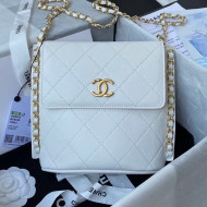 Chanel Calfskin Small Hobo Bag with Chain Charm AS2542 White 2021