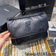Saint Laurent Medium Niki Chain Bag in Crocodile-embossed Calfskin 498894 Black 2021