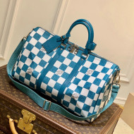Louis Vuitton Keepall Bandoulière 45 Bag in Damier Leather N80404 Teal Green 2021