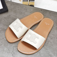 Celine Logo Leather Slide Sandals White 2021