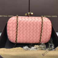 Bottega Veneta Knot Woven Lambskin Clutch with Chain Pink 2019