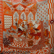 Hermes Lady knight Cashmere Silk Scarf 140x140cm Orange 2021 