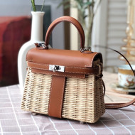 Hermes Kelly Picnic Mini Bag 20cm in Swift Leather and Wove Brown 2021
