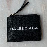 Balenciaga Grained Calfskin Short Zipped Card Holder Black