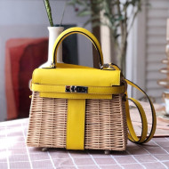 Hermes Kelly Picnic Mini Bag 20cm in Swift Leather and Wove Yellow 2021