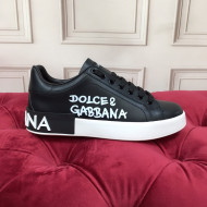 Dolce Gabbana Calfskin Nappa Portofino Sneakers with Lettering Print Black 18 2020