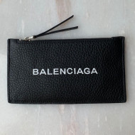 Balenciaga Grained Calfskin Long Zipped Card Holder Black