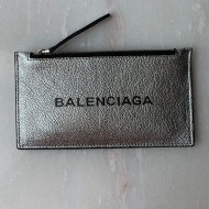 Balenciaga Grained Calfskin Long Zipped Card Holder Silver