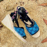 Gucci GG Multicolor Canvas Wedge Sandals Blue 2021