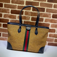 Gucci Ophidia Straw-Like Medium Tote Bag 631685 Camel Brown 2021