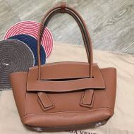 Bottega Veneta Arco Small Grained Calfskin Maxi Weave Top Handle Bag Brown 2019