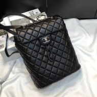Chanel Vintage Quilted Lambskin Drawstring Backpack Black 2021