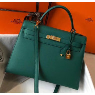 Hermes Kelly 32cm Top Handle Bag in Epsom Leather Dark Green 2020