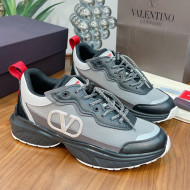 Valentino VLogo Sneakers in Mesh and Calfskin Patchwork Grey/Black  (For Women and Men)