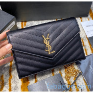 Saint Laurent 393953 Envelope Chain Wallet in Textured Leather Black/Gold (Top Quality)