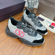 Valentino VLogo Sneakers in Mesh and Calfskin Patchwork Grey 02  (For Women and Men)