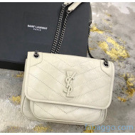 Saint Laurent Baby Niki Chain Bag in Vintage Crinkled Leather 533037 Off-white/Silver 2021