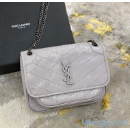 Saint Laurent Baby Niki Chain Bag in Vintage Crinkled Leather 533037 Light Grey 2021