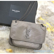 Saint Laurent Baby Niki Chain Bag in Vintage Crinkled Leather 533037 Grey 2021