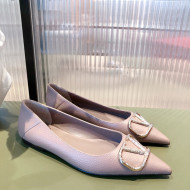 Valentino Silver VLogo Grained Leather Ballet Flat Dusty Pink 2021 
