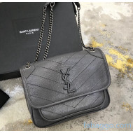 Saint Laurent Baby Niki Chain Bag in Vintage Crinkled Leather 533037 Dark Grey 2021