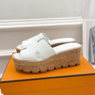 Hermes Calfskin Wedge Slide Sandals White 2022