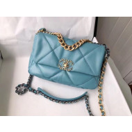 Chanel 19 Goatskin Small Flap Bag AS1160 Water Blue 2021 TOP