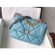 Chanel 19 Goatskin Large Flap Bag AS1161 Water Blue 2021 TOP