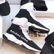 Balenciaga Triple S x Nike Stretch Knit High-top Lace-up Sneakers Black/White 02 2019 (For Women and Men)