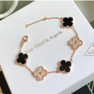 Van Cleef&Arpels Fiver Clovers Crystal Bracelet Black Rosy Gold