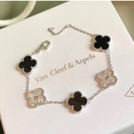 Van Cleef&Arpels Fiver Clovers Crystal Bracelet Black Silver