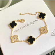 Van Cleef&Arpels Fiver Clovers Crystal Bracelet Black Gold