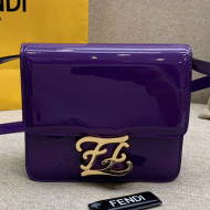 Fendi Karligraphy FF Button Flap Bag in Patent Leather Purple 2019