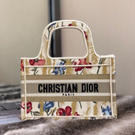Dior Mini Book Tote Bag in Beige Multicolor Dior Hibiscus Embroidery 2021