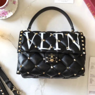 Valentino  VLTN Print Lambskin Garavani Candystud Single Handle Bag Black 2018