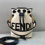 Fendi Mon Tresor Mini Bucket Bag in White and Black Canvas 2020