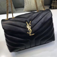 Saint Laurent Loulou Medium Shoulder Bag in "Y" Calfskin 464676 Black/Gold