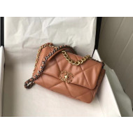 Chanel 19 Goatskin Small Flap Bag AS1160 Caramel Brown 2021 TOP