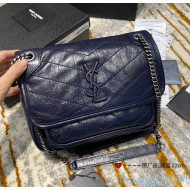 Saint Laurent Baby Niki Chain Bag in Vintage Crinkled Leather 533037 Deep Blue 2021