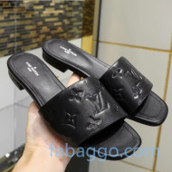 Louis Vuitton Monogram Embossed Calfskin Flat Slide Sandals Black 2020