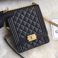 Chanel Grained Calfskin Boy North/South Flap Bag AS0130 Black 2019