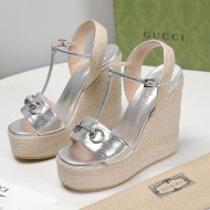 Gucci Calfskin Wedge Sandals 13cm Silver 2021