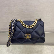 Chanel 19 Goatskin Large Flap Bag AS1161 Navy Blue 2021 TOP