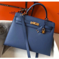 Hermes Kelly 32cm Top Handle Bag in Epsom Leather Blue 2020