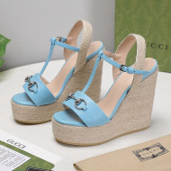 Gucci Calfskin Wedge Sandals 13cm Blue 2021