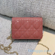 Dior Lady Dior Nano Pouch Clutch with Chain in Rose Pink Patent Cannage Leather 2020