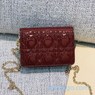 Dior Lady Dior Nano Pouch Clutch with Chain in Burgundy Patent Cannage Leather 2020
