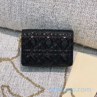 Dior Lady Dior Nano Pouch Clutch with Chain in Black Patent Cannage Leather 2020