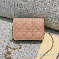 Dior Lady Dior Nano Pouch Clutch with Chain in Light Pink Patent Cannage Leather 2020