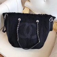 Chanel Denim Canvas Deauville Hobo Bag Black 2018